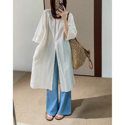 菲尔丹新中式刺绣提花长袖衬衫裙