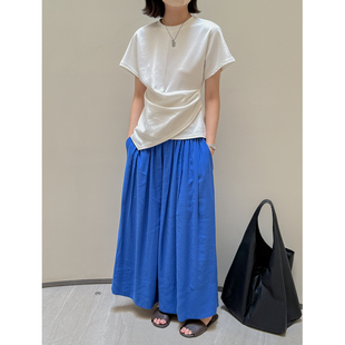 菲尔丹 吸睛克莱因蓝 垂感冰丝棉前后12道捏褶重工超长半身裙1715