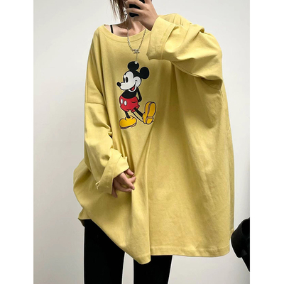 卡通印花纯棉休闲风长袖T恤大版