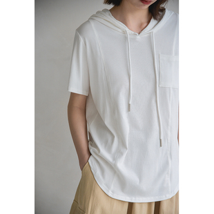 显瘦前移拼接线U摆2417 菲尔丹 港风简约休闲连帽短袖