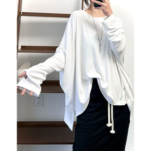 菲尔丹 巨宽松蝙蝠长袖 套头纯色T恤衫 345 港风慵懒垂感螺纹针织棉