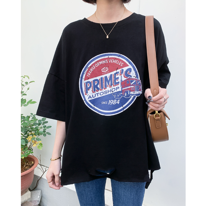 五分短袖港味原宿风破洞印花