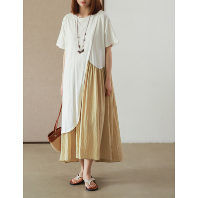 假两件不规则短袖T拼接宽松长款