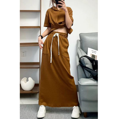 版型正超长裙休闲短袖套装弹力棉