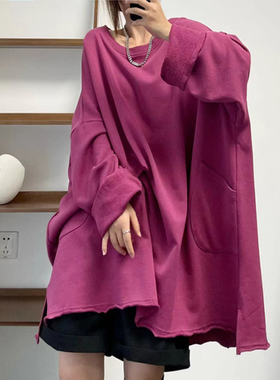菲尔丹 慵懒港风大卫衣 巨大版小圈棉大口袋敞边纯色卫衣秋冬583