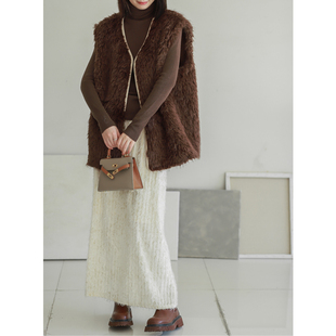 菲尔丹 做工好老钱风 麂皮绒长丰盈毛毛 中长款马甲外套冬季16037