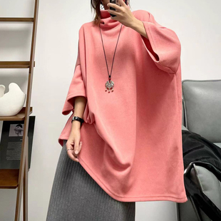 宽松大版 落肩廓形七分袖 盖臀打底长T恤545 港味宽松高领 菲尔丹