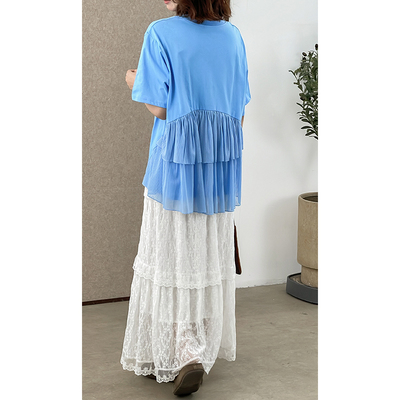 短袖港风包棉料拼蕾丝短袖T