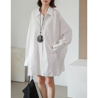 长袖纯棉衬衫插件蝙蝠袖法式扣