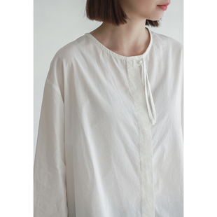 新中式 中长棉衬衫 流苏扣圆领 后开叉宽松长袖 6605 落肩袖 菲尔丹