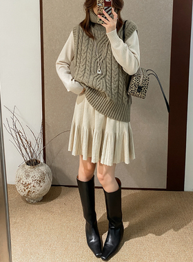 菲尔丹 女神裙 加厚鱼尾立体 甜美高腰针织百褶裙打底半身裙7679