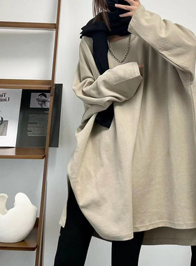 厚高克重棉慵懒宽松大长T卫衣