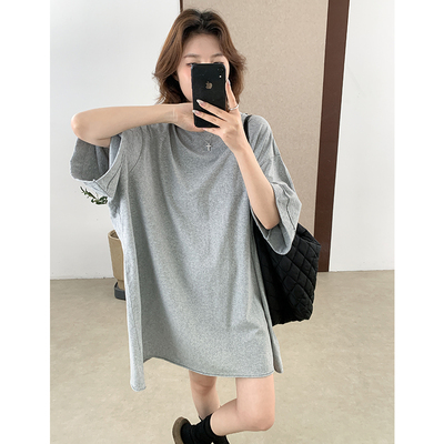 五分短袖欧版长款纯棉盖臀大T恤