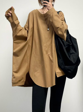 菲尔丹 港风休闲三幅拼接蝙蝠长袖开叉T恤 巨舒服大版棉料长T593