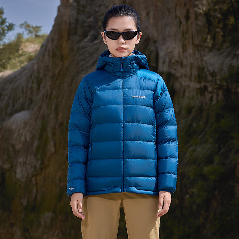 montbell女士户外鸭绒连帽羽绒服轻便秋冬登山休闲保暖外套