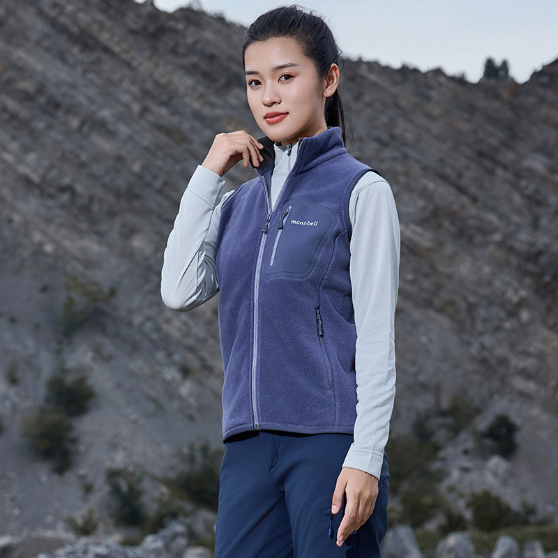 montbell日本2024年秋冬季户外保暖摇粒绒超轻抓绒马甲女款马夹