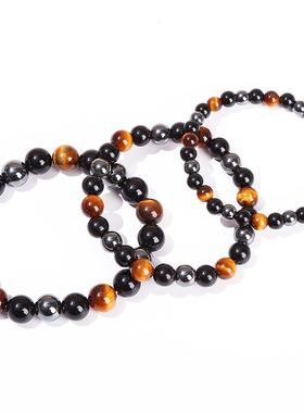 2026晶东珠宝 5A虎眼石黑曜石手串时尚简约撞色设计男士跨境手饰