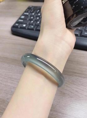 2026库里蓝高冰种玉髓玛瑙手镯马料正圈晴水玉镯远山黛天然手镯女