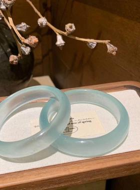 2026厂家高冰蓝油青石英岩手镯水沫玉翡翠色天青冻正圈玉镯子