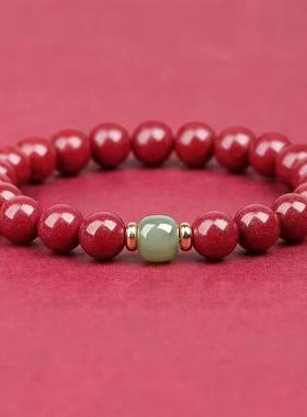 2026朱砂和田玉手串朱砂真旗舰女国风手链紫金砂母亲节礼物珠宝精