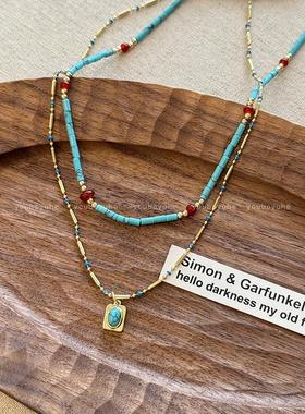 2026蓝色串珠项链女轻奢高级感小众叠戴锁骨链新款夏季配饰