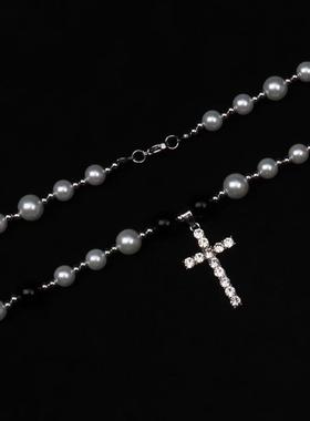 2026镶钻十字架串珠拼接钛钢项链男时尚潮流轻奢小众个性设计礼物