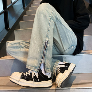 wassup candy美式破洞牛仔裤男士春秋季潮流复古宽松设计感长裤子图片