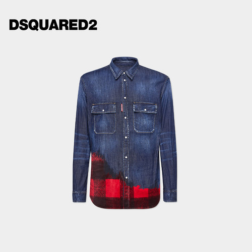 DSQUARED2/D2次方 男士红黑格子印花长袖衬衫