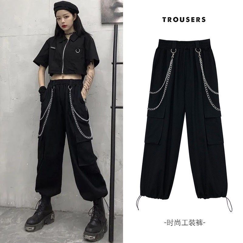 工装裤子女韩版ins街头嘻哈束脚休闲裤宽松显瘦高腰直筒阔腿裤潮|msdalam kategori Butik wanita / wanita, seluar, seluar santai - dari Buy2taobao.com untuk memberikan perkhidmatan ejen Taobao profesional membeli