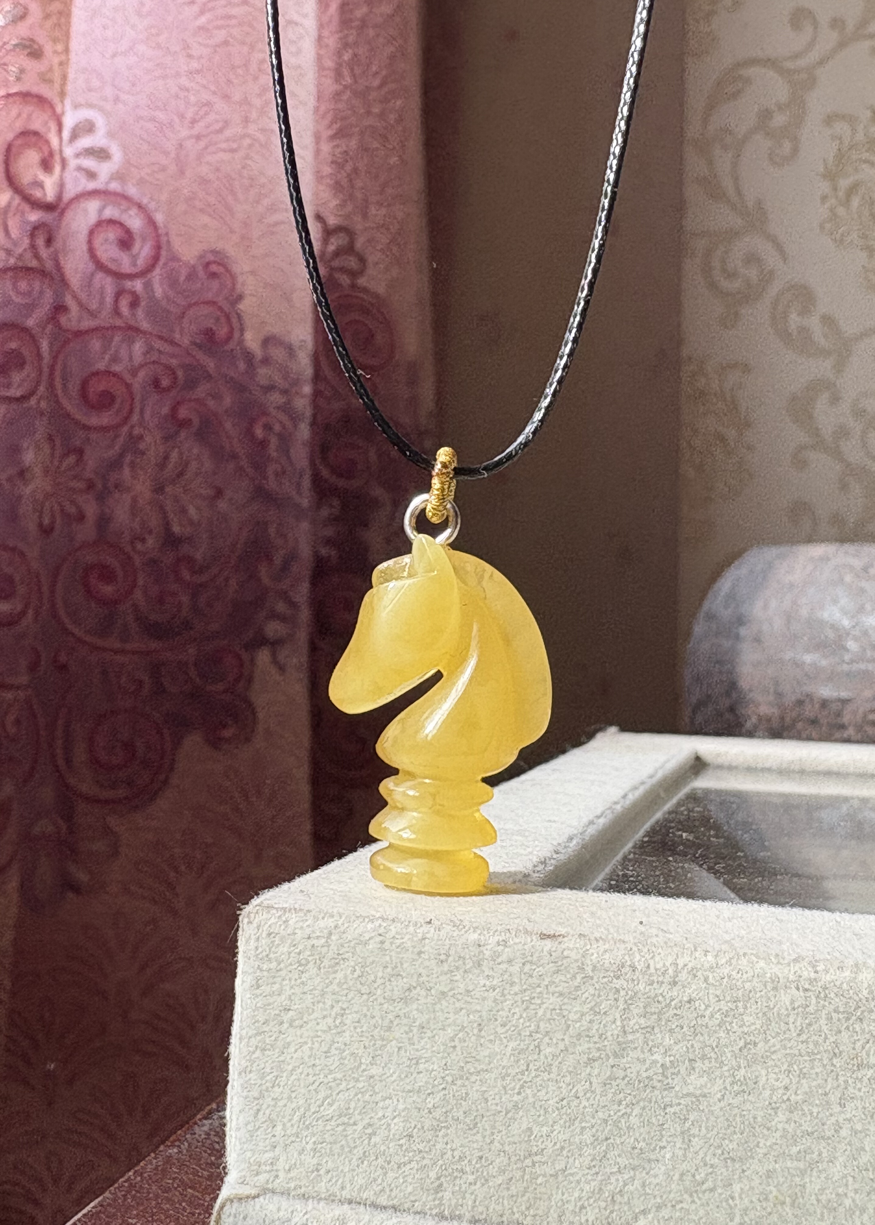 储时手造 马头吊坠棋子项链天然琥珀蜜蜡原石一物一拍毛衣链礼物