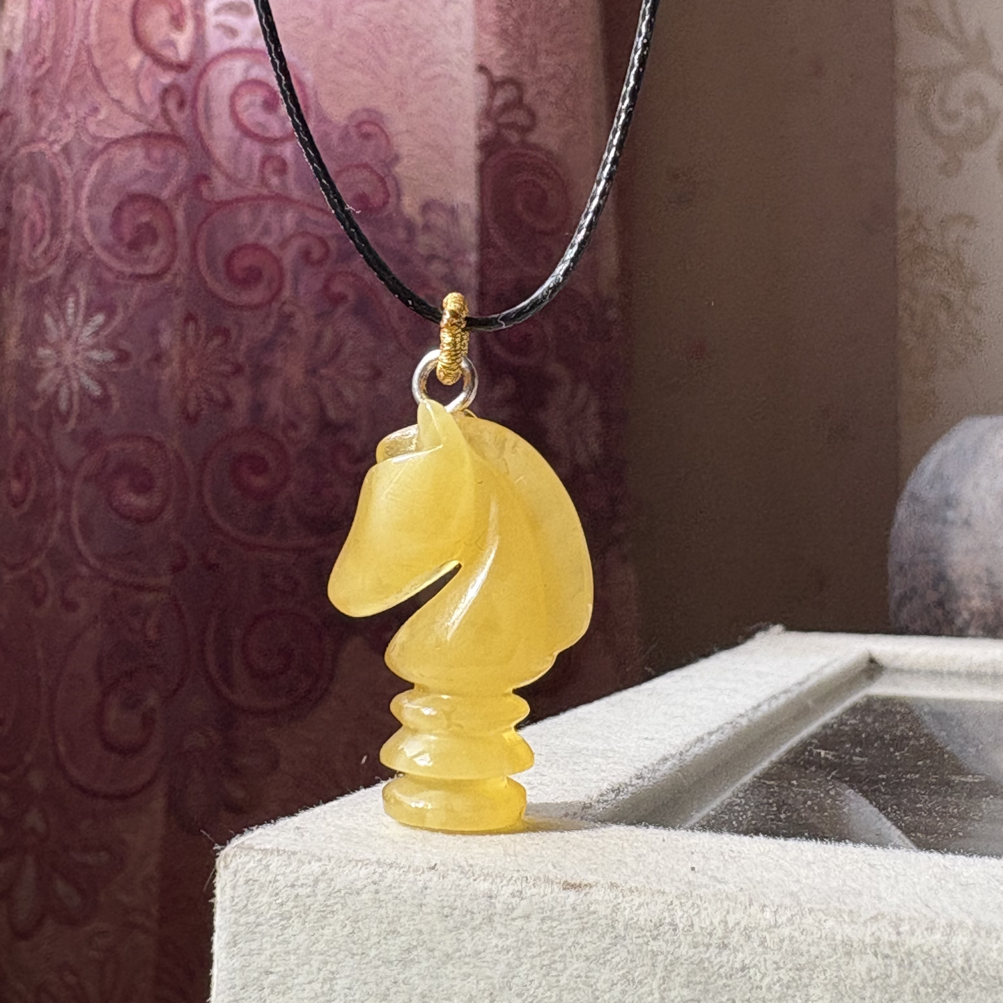 储时手造 马头吊坠棋子项链天然琥珀蜜蜡原石一物一拍毛衣链礼物