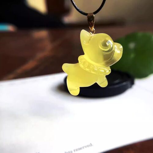 琥珀蜜蜡小狗吊坠挂件项链