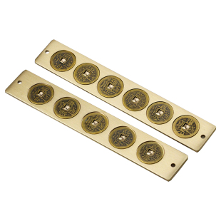 慈缘正堂 五帝入户门门槛石铜钱尺子直尺门窗户 黄铜六帝钱鲁班尺