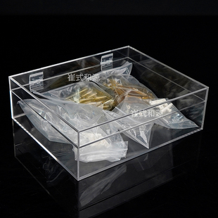 透明翻盖收纳盒带锁亚克力展示盒防尘化妆品盒桌面文具储物箱带盖