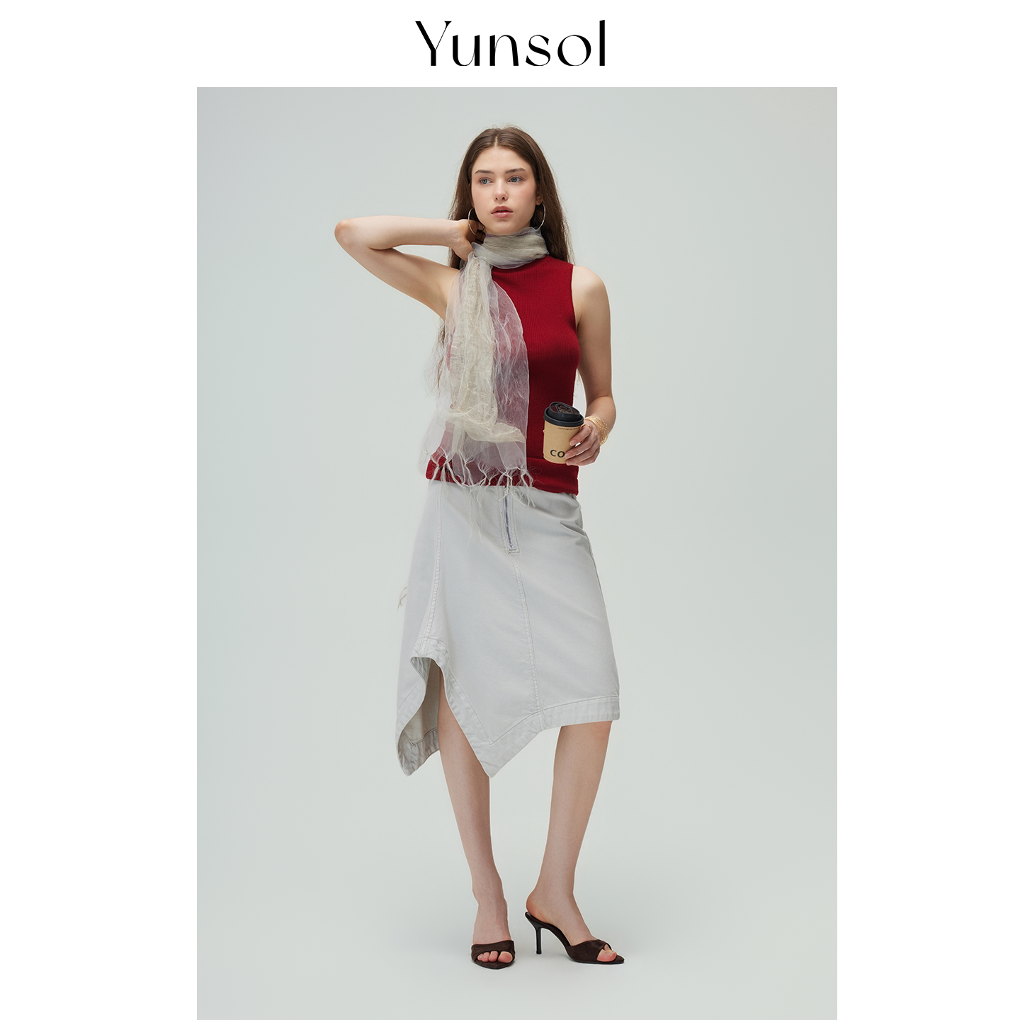 YUNSOL不规则牛仔半裙设计感小众通勤显瘦高腰A字型半身裙