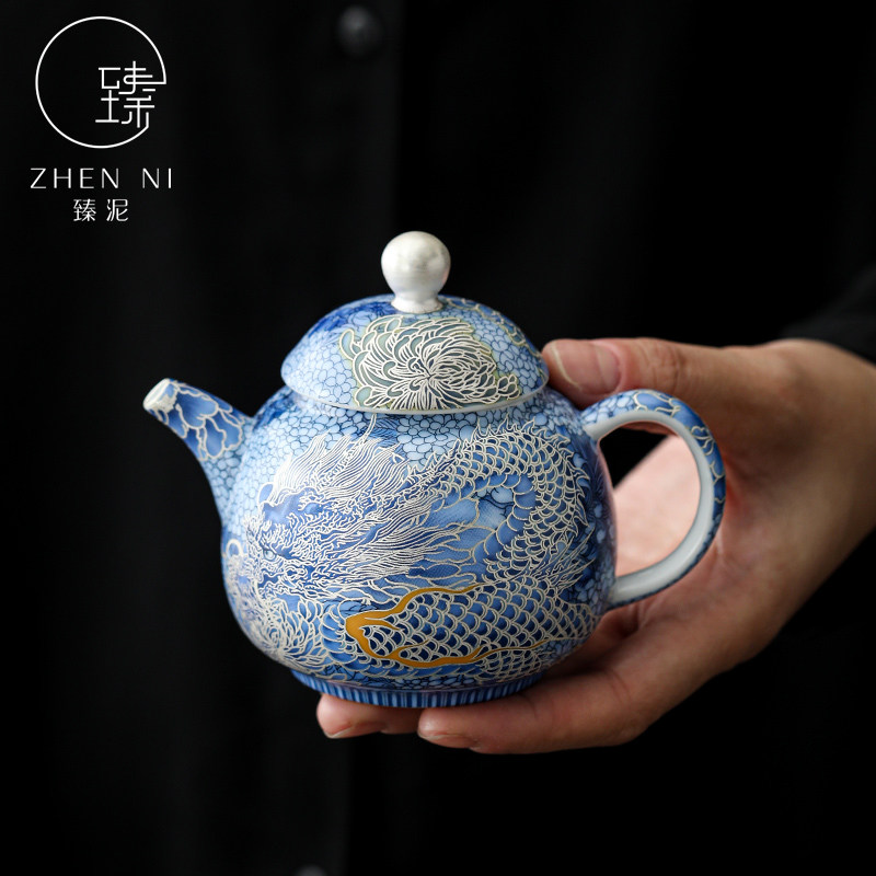 珐琅彩手工掐丝银茶壶高档龙年家用陶瓷带过滤泡茶器功夫茶具单壶