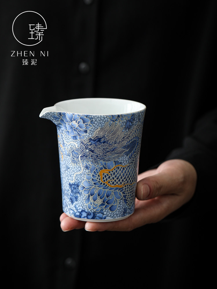 珐琅彩手工掐丝银龙公道杯家用茶海陶瓷分茶器匀杯功夫茶具零配件