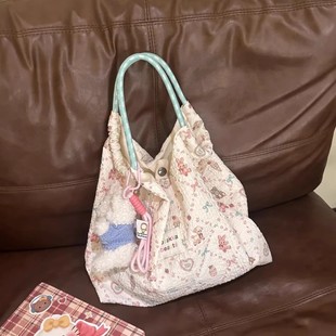可愛小兔碎花包女學(xué)生大容量手提包包百搭新款 休閑環(huán)保袋子單肩包
