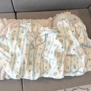 套装 蓝色小熊睡衣女款 短裤 云朵棉短袖 卡通可爱出门家居服 春秋夏季