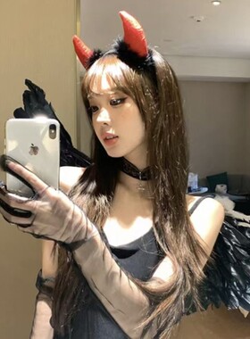 万圣节头饰暗黑色恶魔翅膀套装天使羽毛cos服装扮道具配饰发饰品