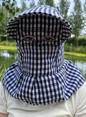 春夏防晒帽女猫眼面罩护颈护脸遮阳帽宽檐防紫外线干活防尘采茶帽