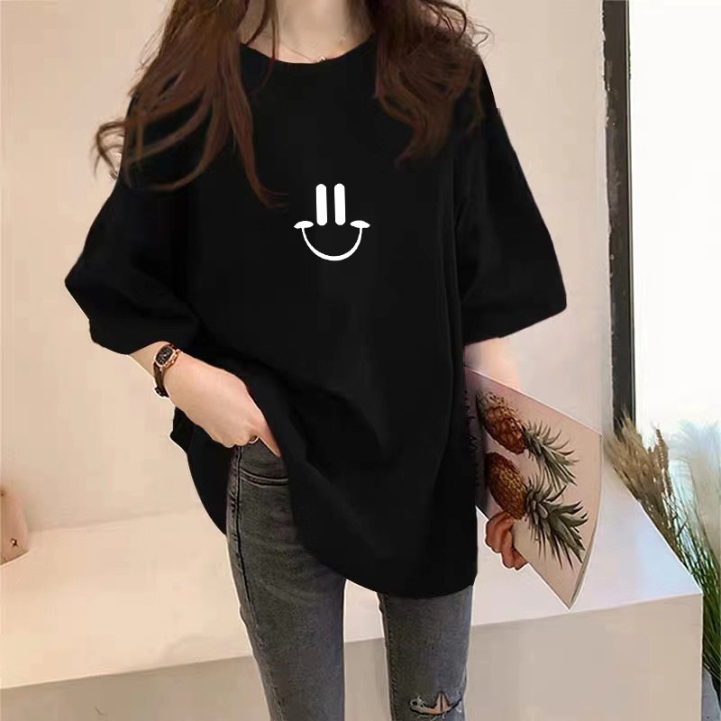 潮牌短袖t恤女夏装新款宽松韩版中长款大码黑色上衣打底衫体恤ins