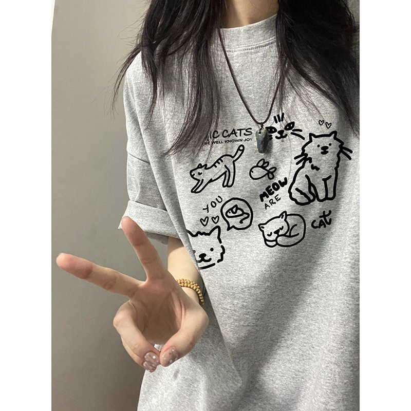 设计感小众花灰色短袖t恤