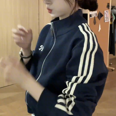 休闲卫衣开衫女立领拉链外套