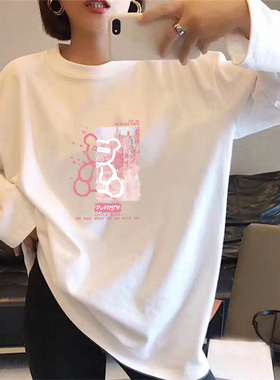 oversizet恤女长袖宽松大码上衣ins潮圆领2026早秋内搭白色打底衫