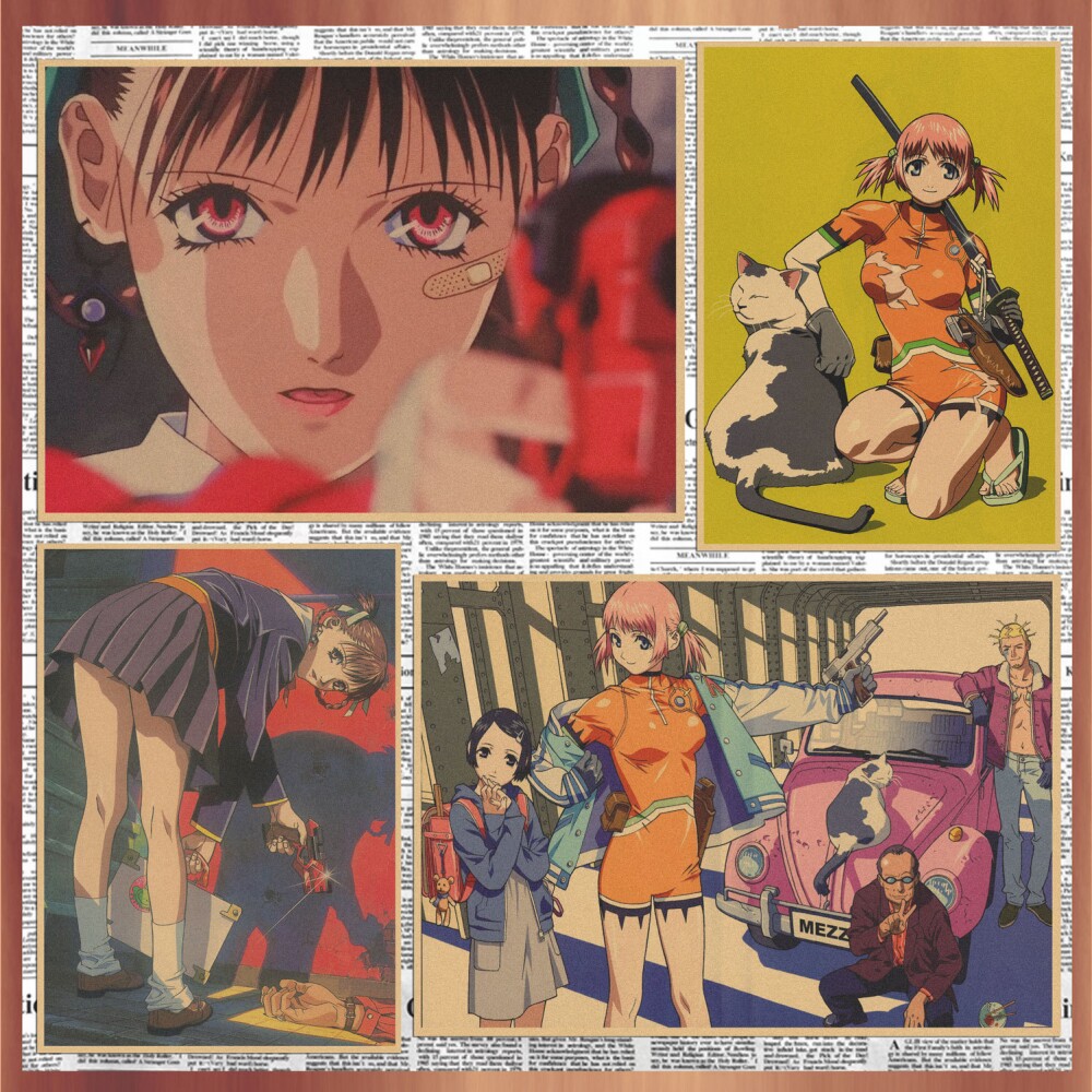 日式动漫海报 梅津泰臣 少女杀手复古牛皮纸装饰墙画壁画262