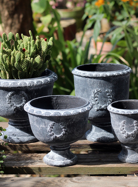 创意复古红陶粗陶土培陶土多肉老桩盆阳台花园奖杯小绿植园艺花盆