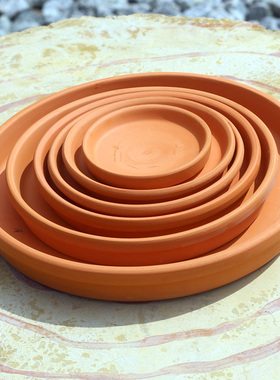 红陶花盆托盘大号简约迷你陶土花盆陶瓷底座接水盘桌面地面圆形盘