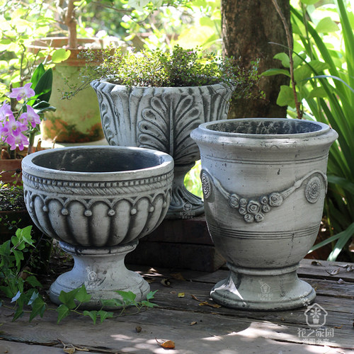 北欧创意复古粗陶陶土奖杯大花盆