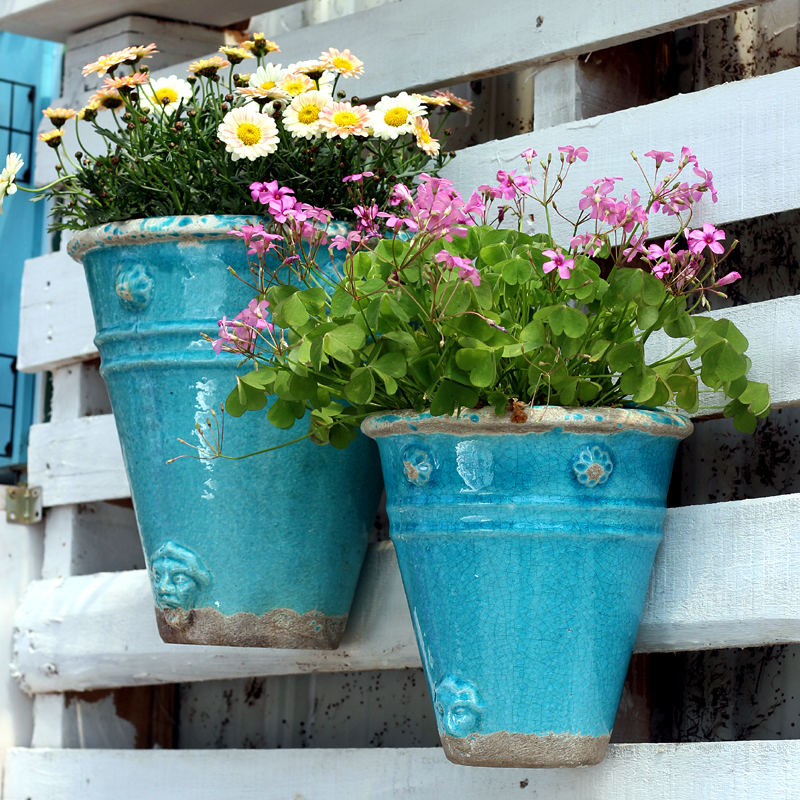 透气复古陶瓷大壁挂花盆花园装饰